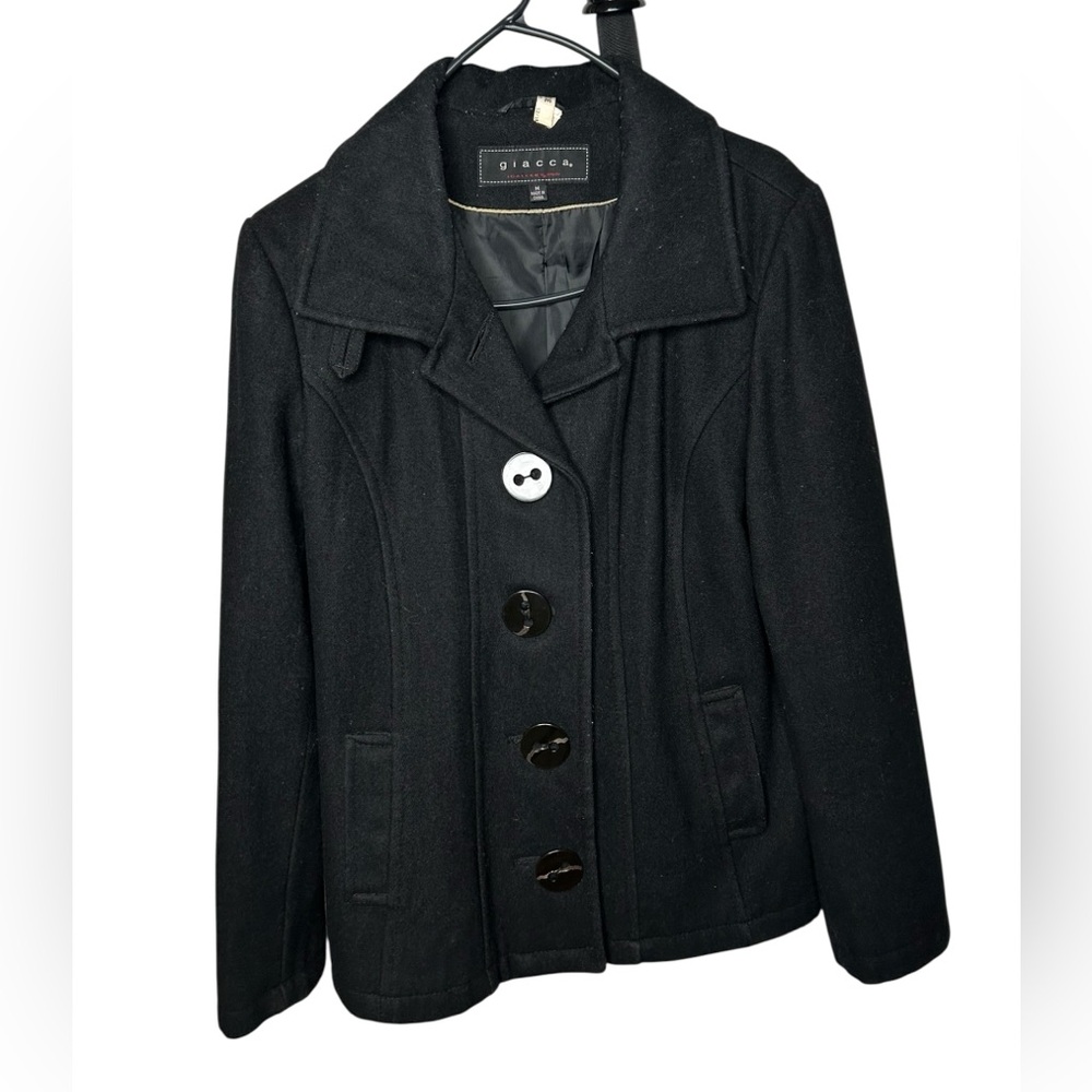 Giacca Gallery Classic Elegant Black Wool Blend Peacoat